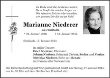Traueranzeige Marianne Niederer