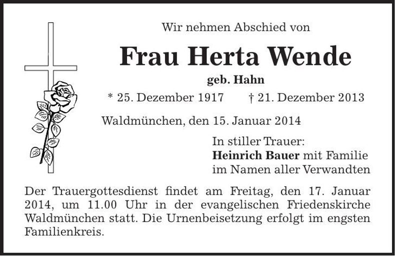 Traueranzeige Herta Wende