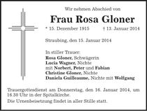 Traueranzeige Rosa Gloner