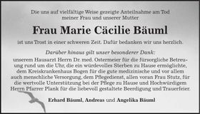 Traueranzeige Bäuml Cäcilie
