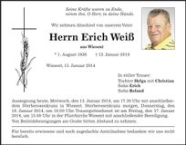 Traueranzeige Erich Weiß