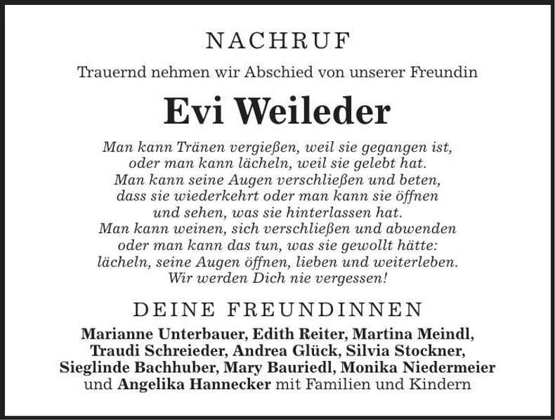 Traueranzeige Evi Weileder