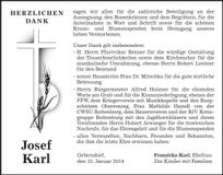 Traueranzeige Josef Karl