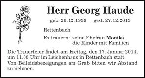 Traueranzeige Georg Haude
