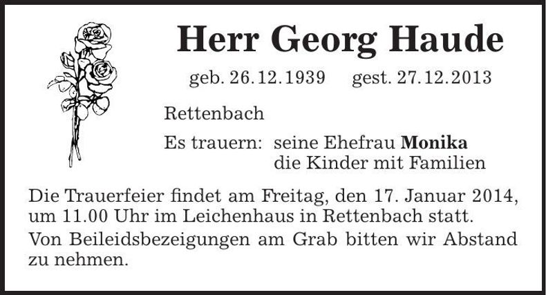 Traueranzeige Georg Haude