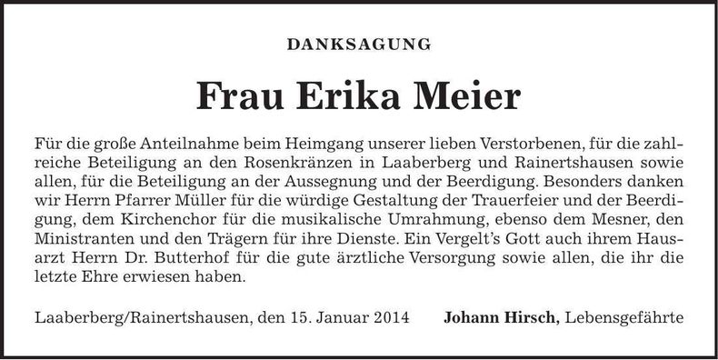 Traueranzeige Erika Meier