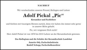 Traueranzeige Adolf Pickal
