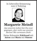 Traueranzeige Margarete Meindl