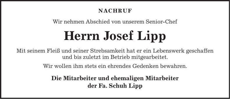 Traueranzeige Josef Lipp