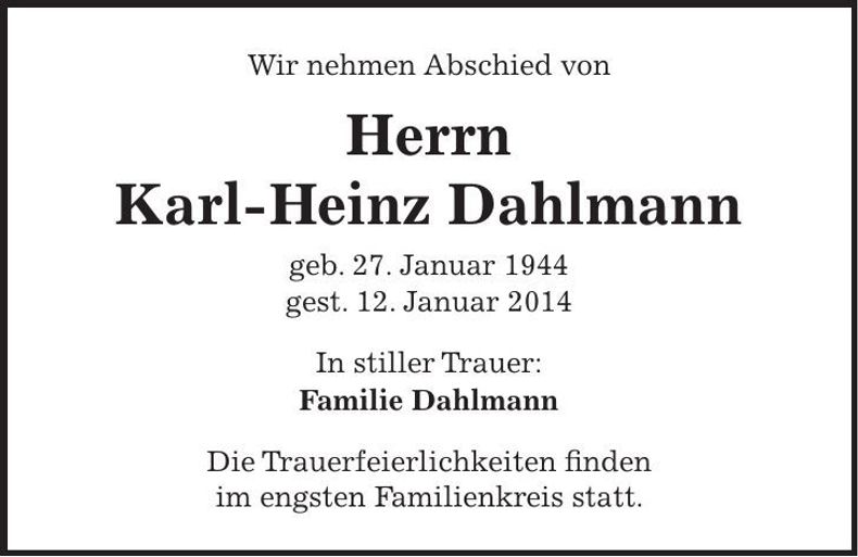 Traueranzeige Karl-Heinz Dahlmann