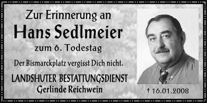 Traueranzeige Hans Sedlmeier
