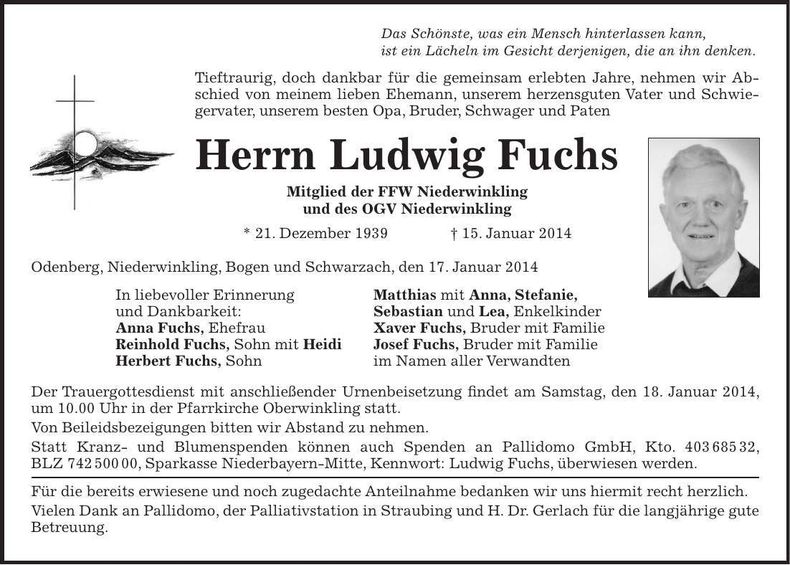 Traueranzeige Ludwig Fuchs