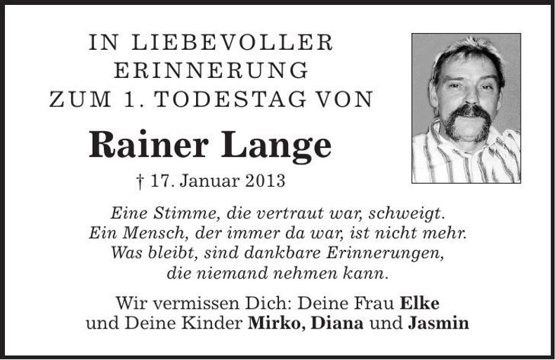 Traueranzeige Rainer Lange