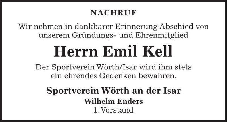 Traueranzeige Emil Kell
