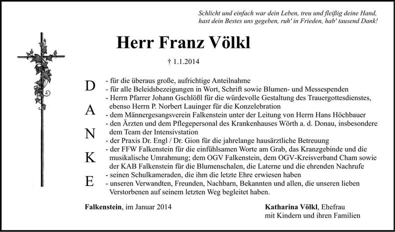 Traueranzeige Franz Völkl