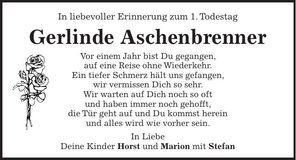 Traueranzeige Gerlinde Aschenbrenner