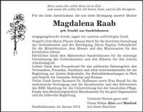 Traueranzeige Magdalena Raab