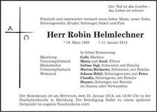 Traueranzeige Robin Helmlechner