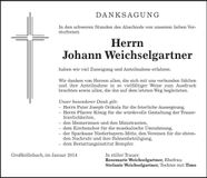 Traueranzeige Johann Weichselgartner
