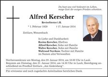 Traueranzeige Alfred Kerscher