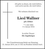 Traueranzeige Liesl Wallner