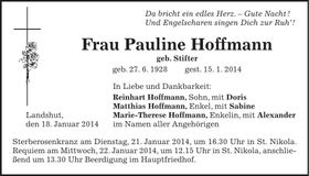 Traueranzeige Pauline Hoffmann
