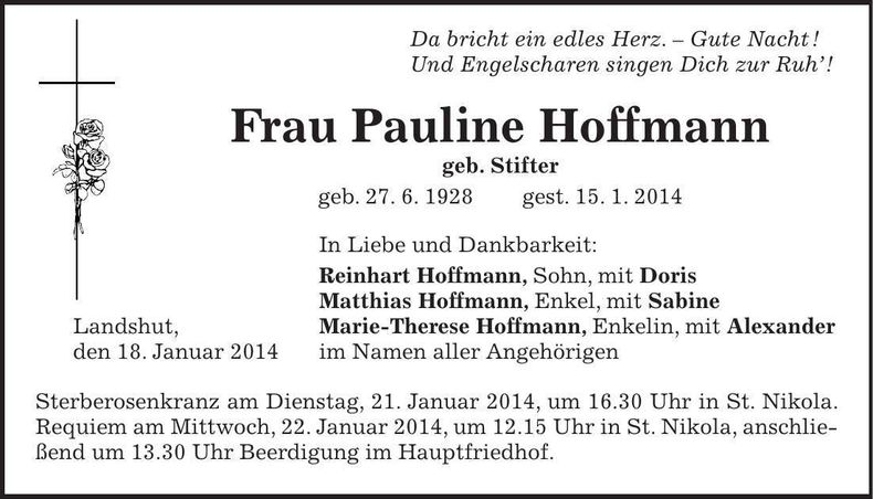 Traueranzeige Pauline Hoffmann