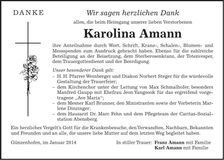 Traueranzeige Karolina Amann