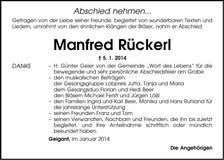 Traueranzeige Manfred Rückerl