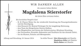 Traueranzeige Magdalena Stierstorfer