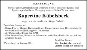 Traueranzeige Rupertine Kübelsbeck