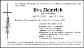 Traueranzeige Eva Heinrich