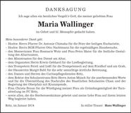 Traueranzeige Maria Wallinger