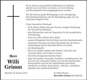Traueranzeige Willi Grimm