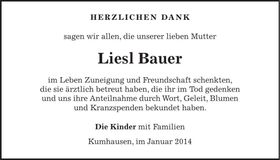 Traueranzeige Liesl Bauer