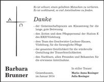 Traueranzeige Barbara Brunner