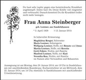 Traueranzeige Anna Steinberger