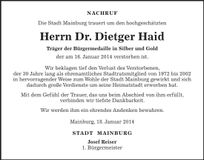 Traueranzeige Dietger Haid