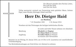 Traueranzeige Dietger Haid