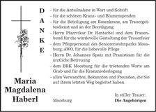 Traueranzeige Maria Magdalena Haberl