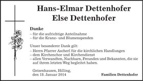 Traueranzeige Hans-Elmar und Else Dettenhofer