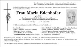 Traueranzeige Maria Edenhofer