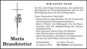 Traueranzeige Maria Brandstetter
