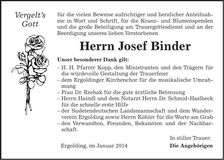 Traueranzeige Josef Binder