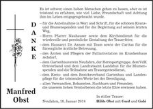 Traueranzeige Manfred Obst