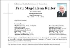 Traueranzeige Magdalena Reiter