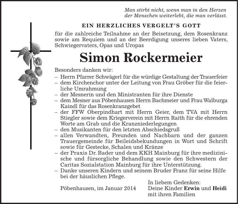 Traueranzeige Simon Rockermeier