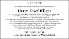 Traueranzeige Josef Kilger