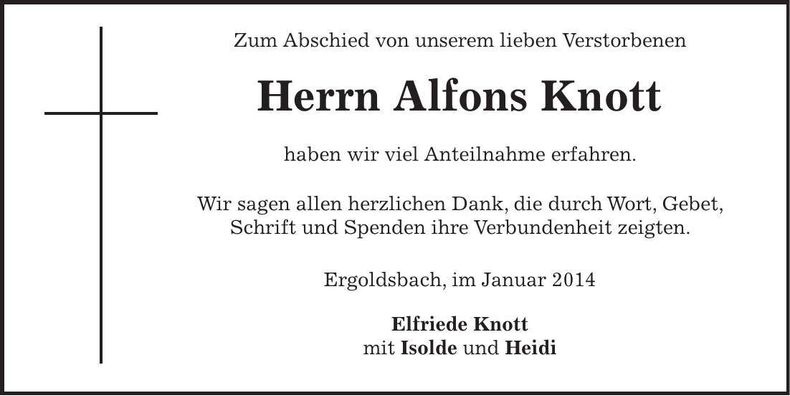 Traueranzeige Alfons Knott