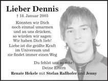 Traueranzeige Dennis Hekele